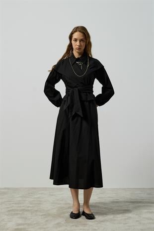 Maggie Bağlamalı Poplin Takım - Siyah