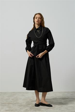 Maggie Bağlamalı Poplin Takım - Siyah