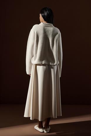 Maisie Gold Düğmeli Örgü Hırka - Krem