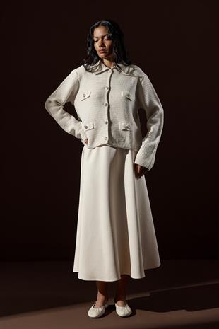 Maisie Gold Düğmeli Örgü Hırka - Krem