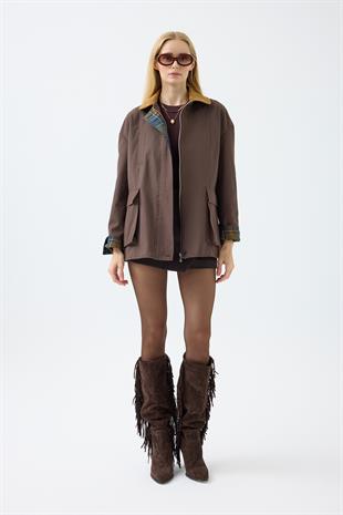 Marcie Ekose Detaylı Trençkot - Kahverengi 