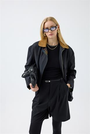 Marcie Ekose Detaylı Trençkot - Siyah 