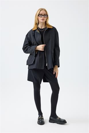Marcie Ekose Detaylı Trençkot - Siyah 