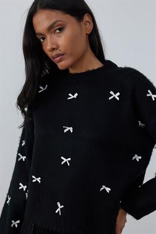 Maren Fiyonklu Kazak - Siyah