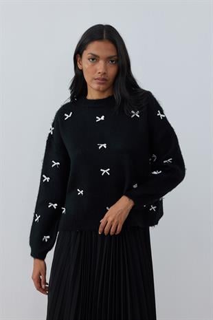 Maren Fiyonklu Kazak - Siyah