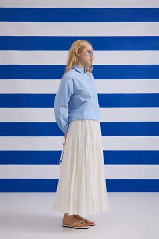 Margia Pileli Gömlek- Mavi