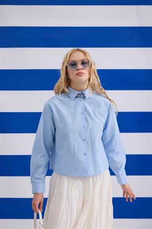 Margia Pileli Gömlek- Mavi