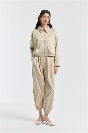 Maria Pileli Saten Bomber Ceket - Taş