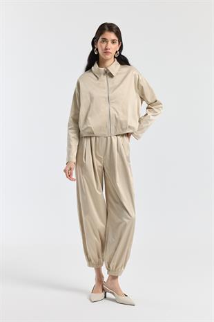 Maria Pileli Saten Bomber Ceket - Taş