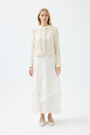 Marilyn Düğme Aksesuarlı Hırka - Bej 