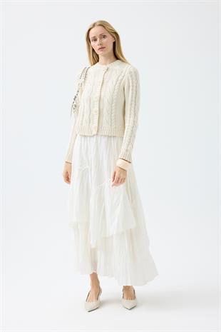 Marilyn Düğme Aksesuarlı Hırka - Bej 