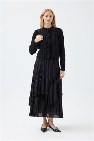 Marilyn Düğme Aksesuarlı Hırka - Siyah 