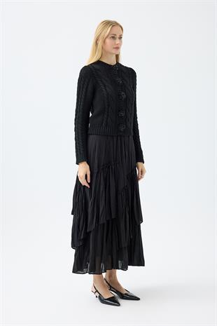 Marilyn Düğme Aksesuarlı Hırka - Siyah 