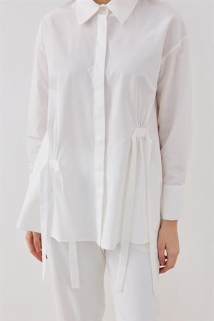 Marine Büzgü Detaylı Gömlek - Beyaz