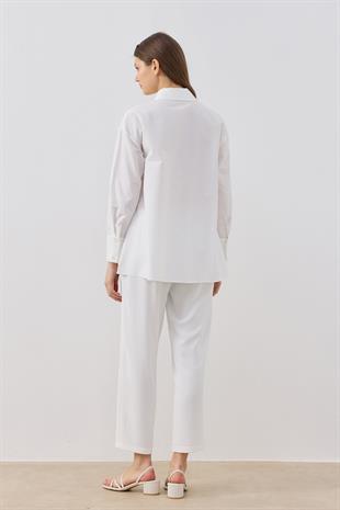 Marine Büzgü Detaylı Gömlek - Beyaz