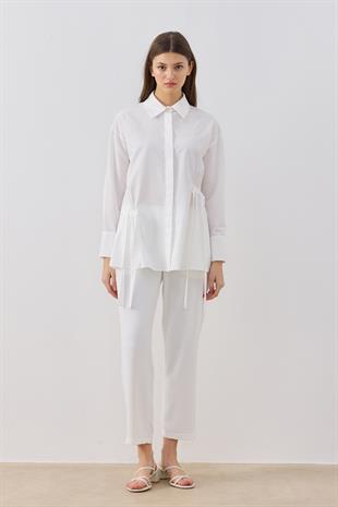 Marine Büzgü Detaylı Gömlek - Beyaz