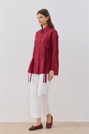 Marine Büzgü Detaylı Gömlek - Bordo