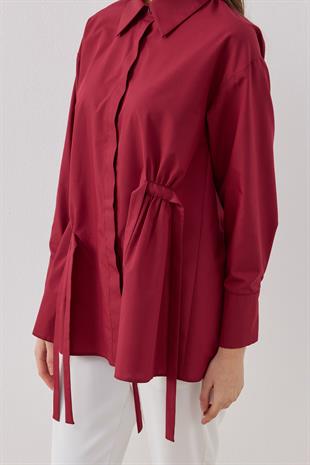 Marine Büzgü Detaylı Gömlek - Bordo
