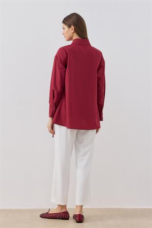 Marine Büzgü Detaylı Gömlek - Bordo