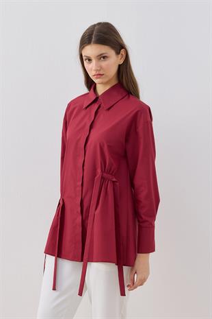 Marine Büzgü Detaylı Gömlek - Bordo