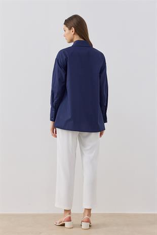 Marine Büzgülü Gömlek- Lacivert