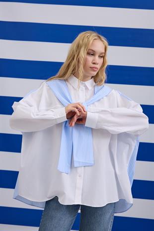 Mario Atkılı Poplin Gömlek - Beyaz Çizgili