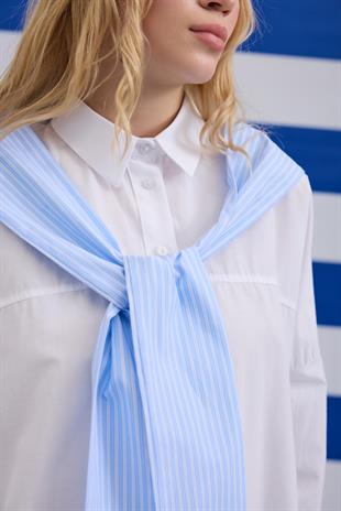 Mario Atkılı Poplin Gömlek - Beyaz Çizgili