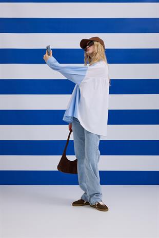 Mario Atkılı Poplin Gömlek - Mavi 