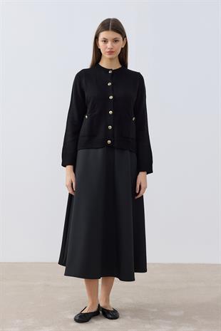 Marley Eskitme Düğmeli Hırka- Siyah