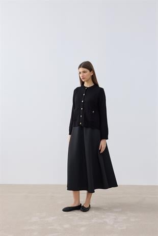 Marley Eskitme Düğmeli Hırka- Siyah