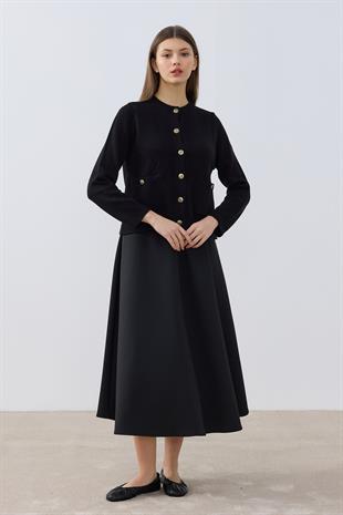 Marley Eskitme Düğmeli Hırka- Siyah