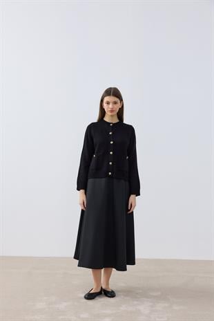 Marley Eskitme Düğmeli Hırka- Siyah