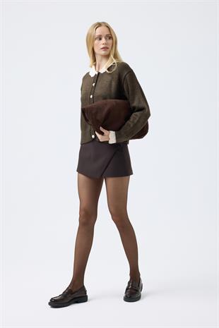 Marnie Bebe Yaka Örgü Düğmeli Hırka - Kahve 