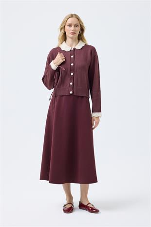 Marnie Bebe Yaka Örgü Düğmeli Hırka - Mürdüm 