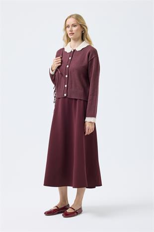 Marnie Bebe Yaka Örgü Düğmeli Hırka - Mürdüm 