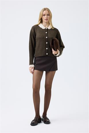 Marnie Bebe Yaka Örgü Düğmeli Hırka - Kahve 