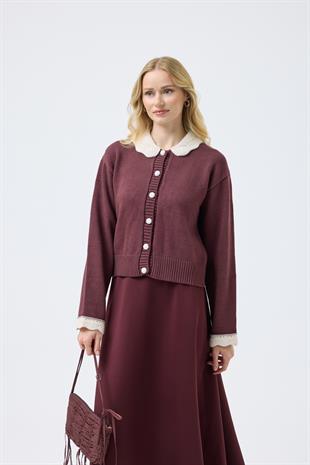 Marnie Bebe Yaka Örgü Düğmeli Hırka - Mürdüm 