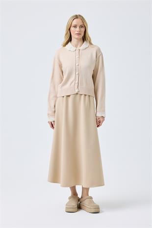 Marnie Bebe Yaka Örgü Düğmeli Hırka - Bej 