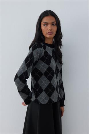 Mars Baklava Desen Kazak - Siyah