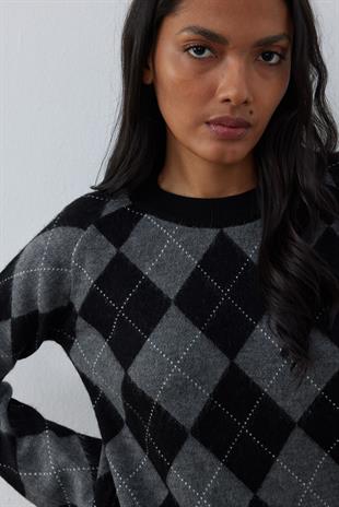 Mars Baklava Desen Kazak - Siyah