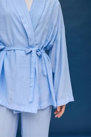 Matilda Kuşaklı Kimono Takım - Bebe mavi
