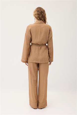 Matilda Kuşaklı Kimono Takım - Camel