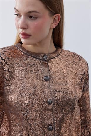 Matrix Metal Düğmeli Hırka-Bakır