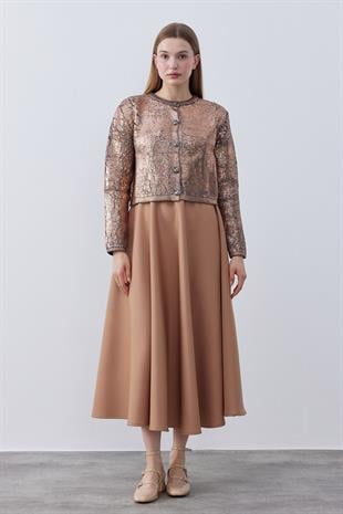 Matrix Metal Düğmeli Hırka-Bakır