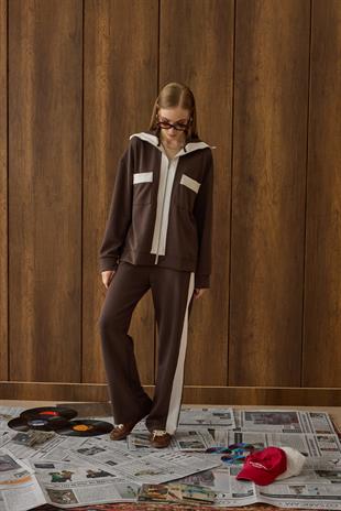 Mattea Yakalı Garnili Modal Takım - Kahverengi 