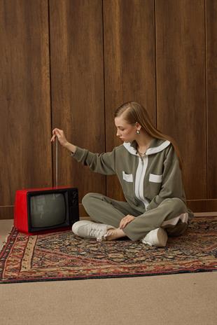 Mattea Yakalı Garnili Modal Takım - Yeşil