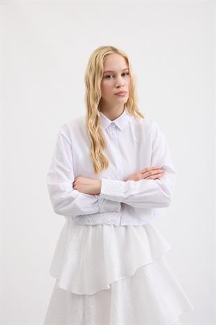 Maya Güpür Detaylı Gömlek - Beyaz