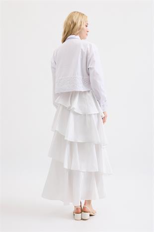 Maya Güpür Detaylı Gömlek - Beyaz