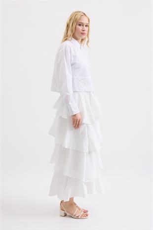 Maya Güpür Detaylı Gömlek - Beyaz