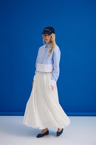 Maya Güpür Detaylı Gömlek - Mavi 